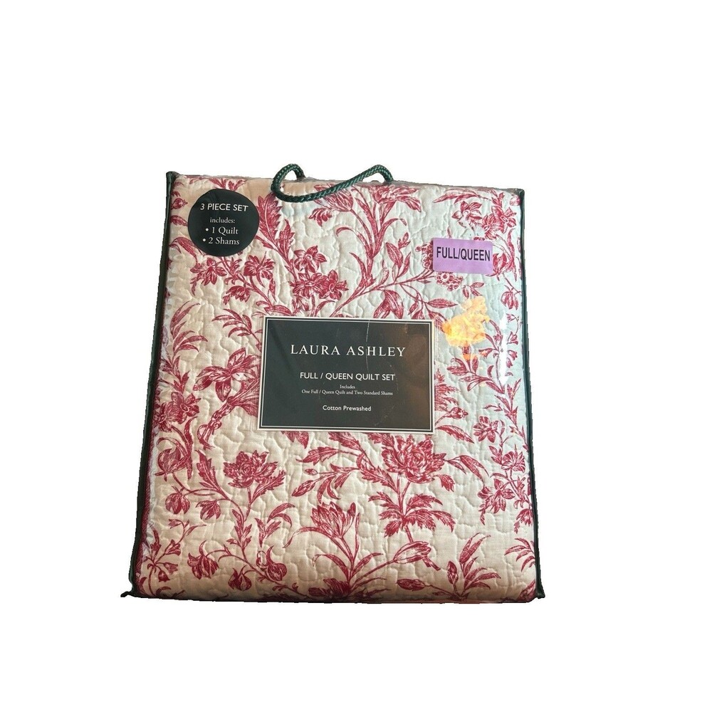 Laura Ashley Ashington Full Queen Quilt Set, 3 Piece Red Floral Cotton Prewashed - Picture 14 of 14